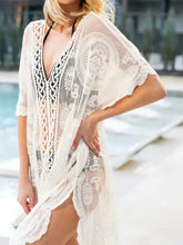 Lace V-Neck Half Sleeve Cover-Up Swimwear Cover-Ups