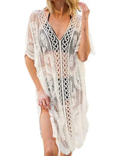 Lace V-Neck Half Sleeve Cover-Up Swimwear Cover-Ups