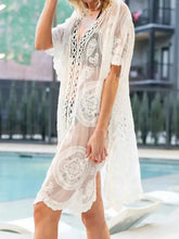 Lace V-Neck Half Sleeve Cover-Up White One Size Swimwear Cover-Ups