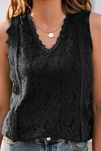 Black floral lace sleeveless lace v neck tank top with a delicate neck tank design for elegant wear
