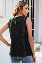 Black floral lace v neck tank with sleeveless design and back keyhole detail perfect for elegant layering