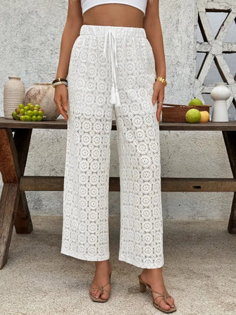 Lace Wide Leg Pants White Woman Pants