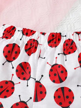 Red ladybug print baby bloomers with ruffle sleeve outfit and childrens headband