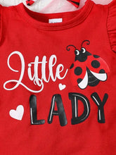 Red ladybug applique shirt with ruffle sleeve and childrens headband