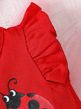 Red ladybug print ruffle sleeve sweatshirt with childrens headband