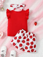 Baby girl ruffle sleeve ladybug print outfit with childrens headband