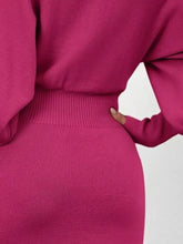 Vibrant fuchsia Lantern Sleeve Bodycon Sweater Dress with ribbed waistband