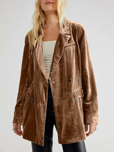 Lapel Collar Long Sleeve Blazer with Pockets Camel Woman Outerwear