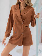 Stylish lapel collar long sleeve brown suede blazer romper, hand wash