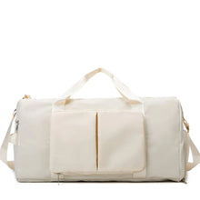 Large Oxford Cloth Travel Duffel Bag with Pink Accents Beige One Size