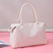 Large Quilted Oxford Cloth Tote Bag in Gray Pink or White Dusty Pink One Size