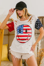 Laser Cut Smiley Face American Flag T-Shirt for Women OFF WHITE