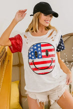 Laser Cut Smiley Face American Flag T-Shirt for Women Woman T Shirts