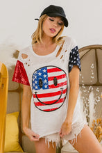Laser Cut Smiley Face American Flag T-Shirt for Women