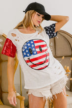 Laser Cut Smiley Face American Flag T-Shirt for Women