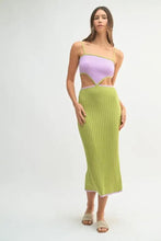 Lavender Green Ribbed Knit Color Block Cutout Midi Dress Woman Sweater Dresses
