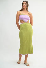 Lavender Green Ribbed Knit Color Block Cutout Midi Dress