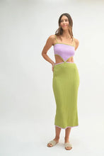 Lavender Green Ribbed Knit Color Block Cutout Midi Dress
