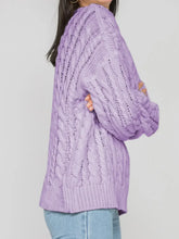 Lavender Cable Knit Sweater Long Sleeve Acrylic Pullover