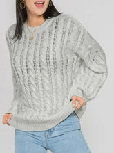 Light gray lavender cable knit acrylic pullover with balloon sleeves