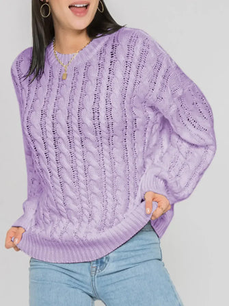 Lavender Cable Knit Sweater Long Sleeve Acrylic Pullover Lavender
