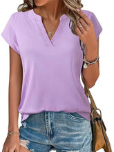 Lavender Casual Notched Short Sleeve Summer Blouse for Women Violet