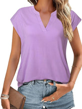 Lavender Casual Notched Short Sleeve Summer Blouse for Women