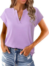Lavender Casual Notched Short Sleeve Summer Blouse for Women