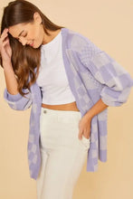 Lavender checkered open drop shoulder cardigan by Annie Wear