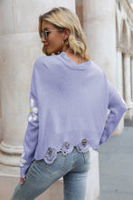 Lavender Daisy Distressed Long Sleeve Sweater for Women