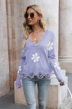 Lavender Daisy Distressed Long Sleeve Sweater for Women Lavender