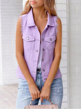 Lavender Denim Vest with Raw Hem and Pockets Lilac