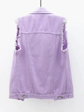 Lavender Denim Vest with Raw Hem and Pockets