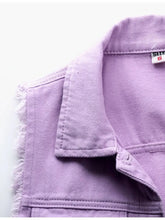 Lavender Denim Vest with Raw Hem and Pockets