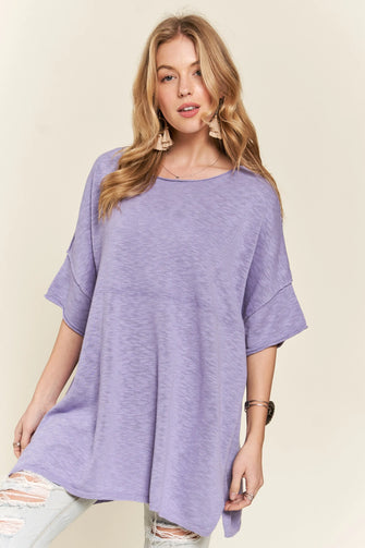 Lavender Drop Shoulder Loose Fit Tunic Top for Women LAVENDER