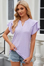 Lavender Eyelet Flutter Sleeve Top for Women Lavender Woman T Shirts