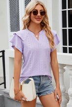 Lavender Eyelet Flutter Sleeve Top for Women