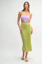 Lavender Green Ribbed Knit Color Block Cutout Midi Dress Lime