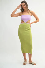 Lavender Green Ribbed Knit Color Block Cutout Midi Dress Woman Sweater Dresses