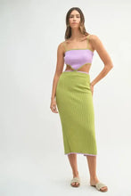 Lavender Green Ribbed Knit Color Block Cutout Midi Dress Woman Sweater Dresses