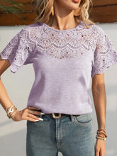 Lavender Lace Trimmed Stretch Top for Women Woman T Shirts