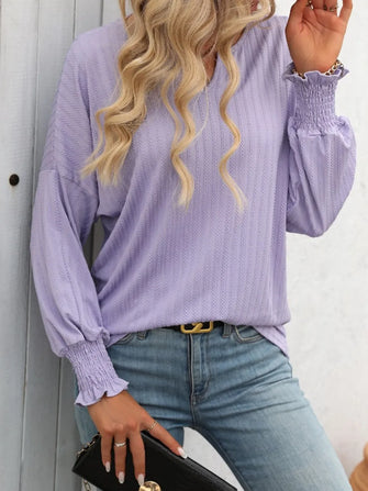 Lavender Long Sleeve Knit Blouse for Women Lilac