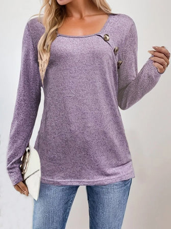 Lavender Long Sleeve Knit Top with Button Detail Lavender