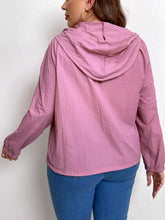 Lavender plus size hooded jacket with long sleeve length and drawstring hem