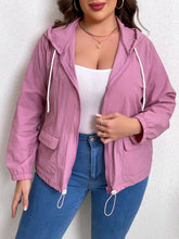 Lavender plus size hooded jacket with drawstring and long sleeve length