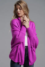 Ribbed Trim Longline Cardigan with Dolman Sleeve Open Front in Lavender Woman Outerwear