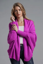 Ribbed Trim Longline Cardigan with Dolman Sleeve Open Front in Lavender Woman Outerwear