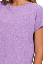 Lavender Round Neck Short Sleeve T-Shirt with Pocket for Women