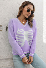Lavender Skeleton Sweater with Long Sleeve Length for Women