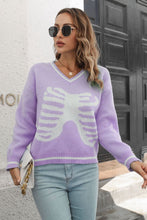 Lavender Skeleton Sweater with Long Sleeve Length for Women